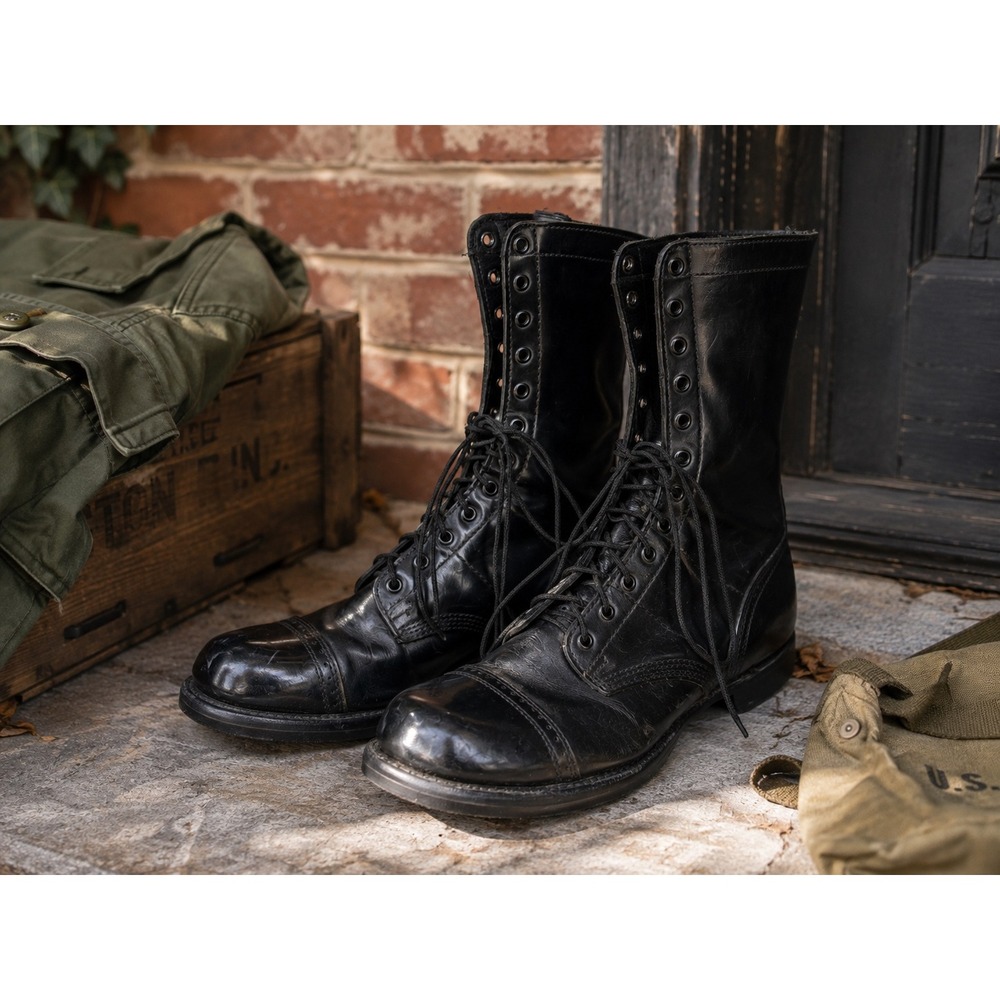 Corcoran Mens Black Leather Jump Boots Military Combat Cap Toe Made in USA 11.5D